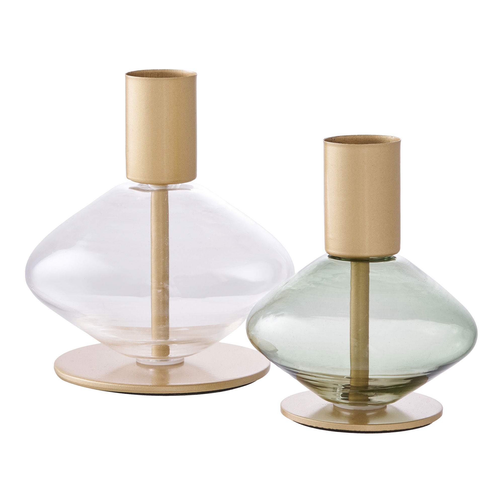 Farbe Candle – Kerzenhalter aus Glas und Metall, klar/grün, 2-teiliges Set